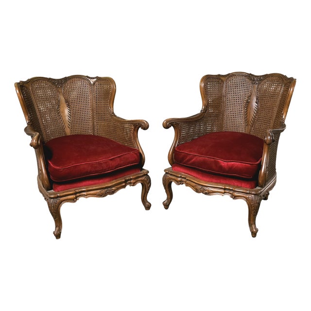 Louis XV Style Armchairs in Wood and Rattan, 1890s, Set of 2 For Sale