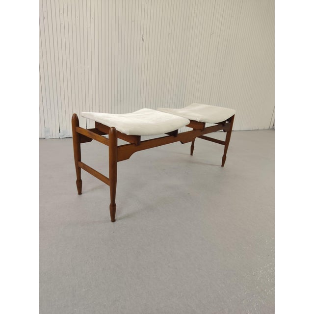 Vintage Brown and White Wooden Bench, 1950, in Very Good conditions. Designed 1950 to 1959