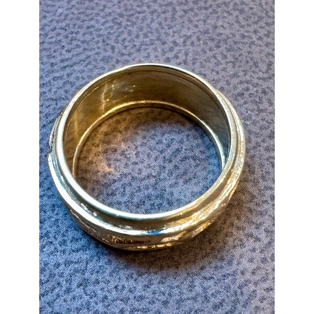 14 Karat Yellow Gold Classic Wide Wedding Band With Design Ring, Unisex Size 4.5 For Sale In New York - Image 6 of 18