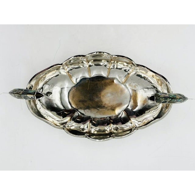 1960s Mexican Silver Plate Center Bowl With Abalone Fish Handles, Signed a.c.t. Taxco For Sale - Image 10 of 18