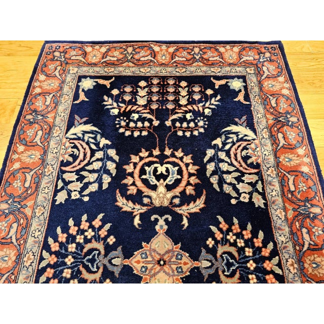 Late 20th Century Vintage Persian Sarouk Area Rug, Handwoven Allover Floral Pattern, Navy & Red, 3’ X 5’ For Sale - Image 5 of 11