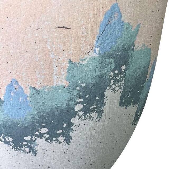 Postmodern 1980s Post Modern Ceramic Pastel Southwest Vase in Blue Green and Pink For Sale - Image 3 of 6
