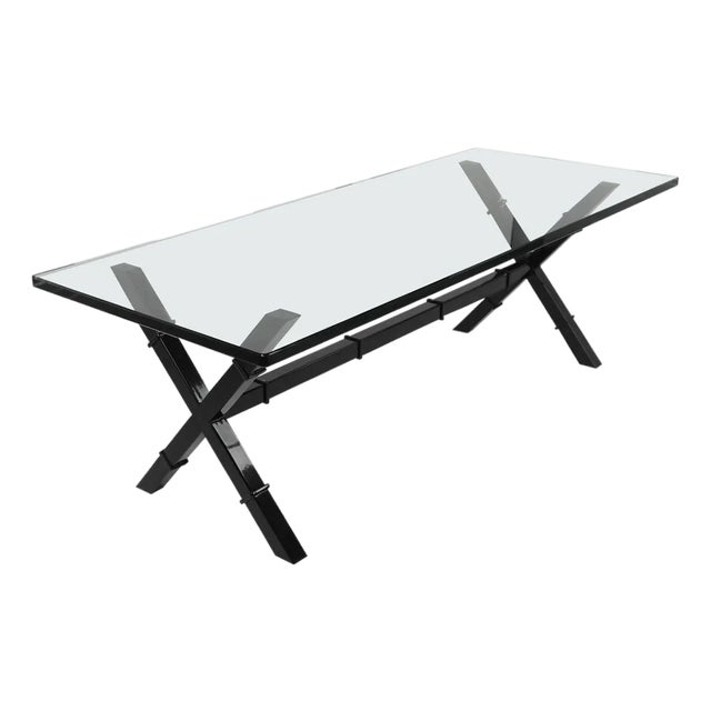 1970s Glass Top X Base Coffee Table For Sale