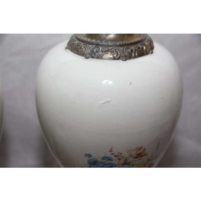 Opaline Frosted Glass Lampshade with Floral Decor Lamps, 1950s, Set of 2 For Sale - Image 15 of 18