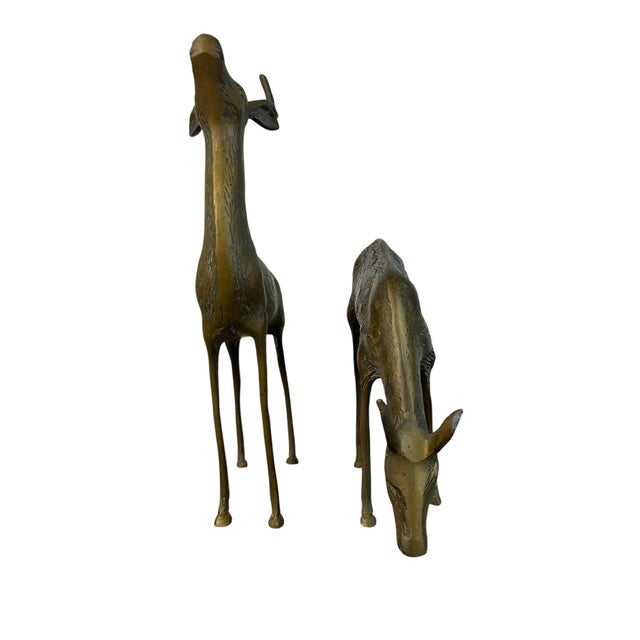 Metal Set of 2 Mid Century Brass Deer Figurines, Buck & Doe For Sale - Image 7 of 15