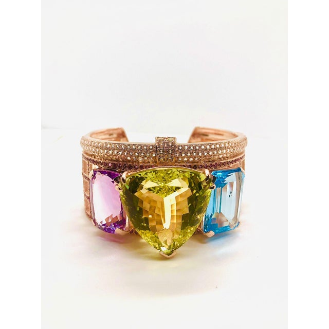 Bochic ‘Capri’ Vintage Natural Amethyst, Lemon Topaz & Blue Topaz Bangle In 18K Gold & Silver 18K Gold & Silver • Natural...