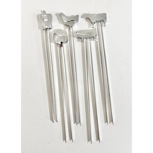 1990s Vintage Stainless Steel Figural Skewers Cocktail Picks, Set of 5 For Sale - Image 5 of 7