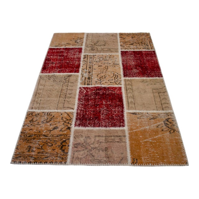 Hand-Knotted Turkish Rug Handstitched Floor Art Room Decor - 3'11" X 5'7" For Sale