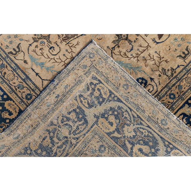 Antique Tabriz Rug in Blue and Brown For Sale In New York - Image 6 of 9
