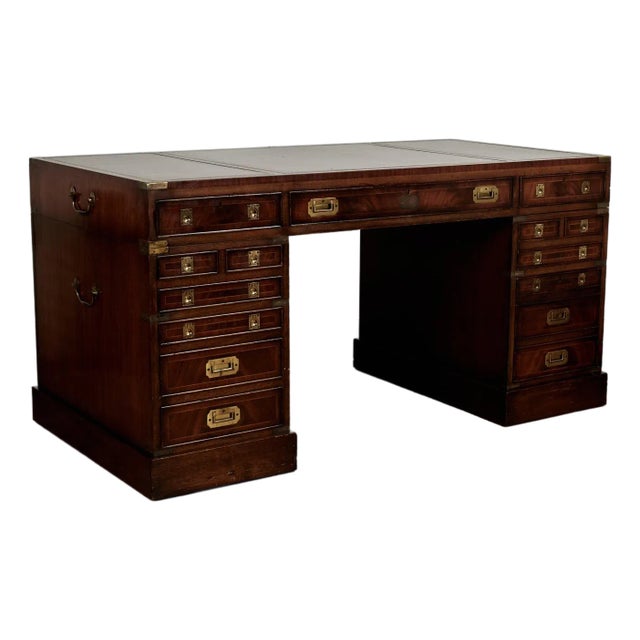 Antique English Leather Top Campaign Desk For Sale