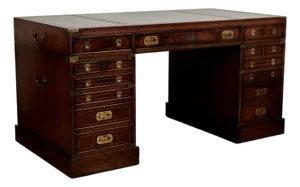 Antique English Leather Top Campaign Desk