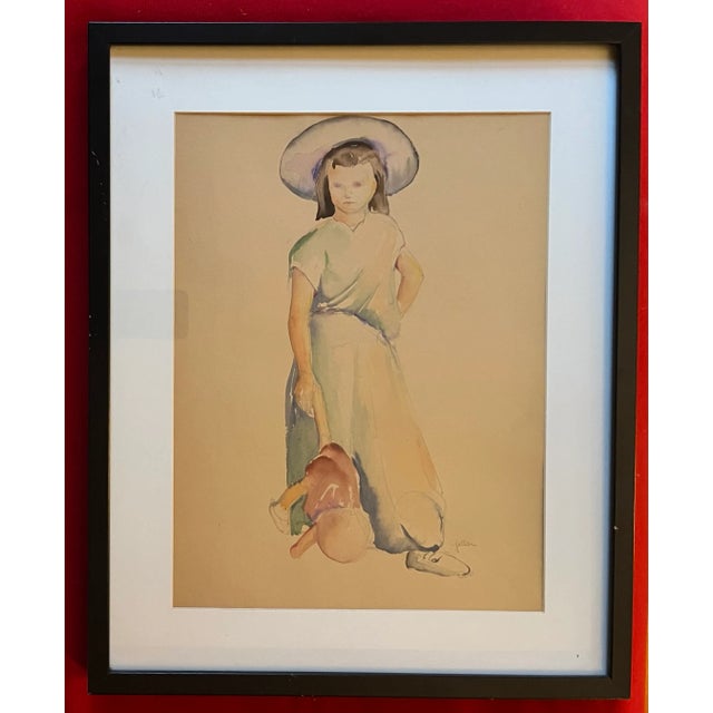 American 1920's Art Deco Watercolor Painting Portrait of a Girl Signed Geller For Sale - Image 10 of 10