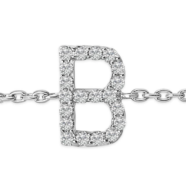 Contemporary 10K White Gold Diamond Accent "B" Initial Charm and Link Bracelet For Sale - Image 3 of 6