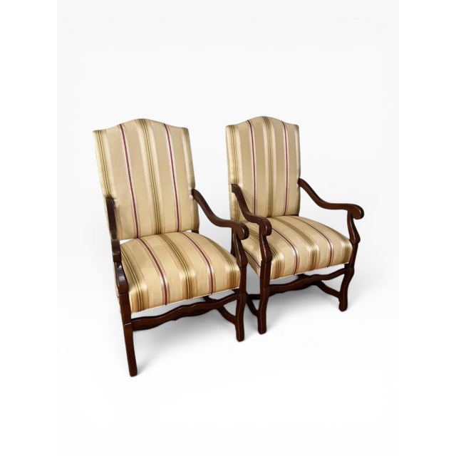 Pair of Pearson Furniture Armchairs – Striped Upholstery & Curved Silhouette For Sale - Image 11 of 15