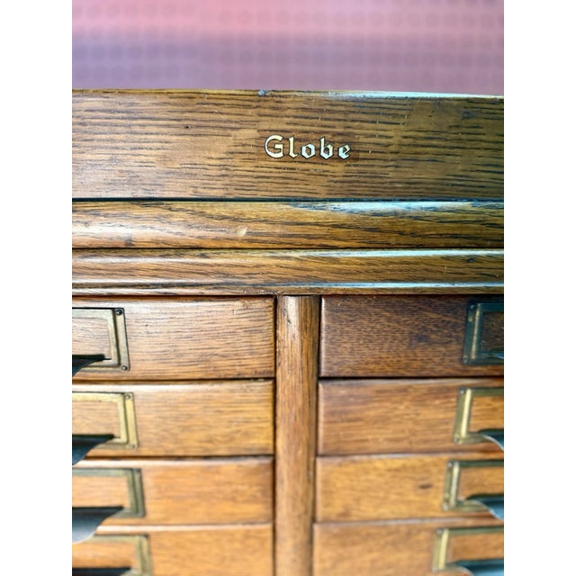 Antique Globe Brand Oak Stacking File Card Catalog Cabinet Circa 1900 For Sale - Image 11 of 14