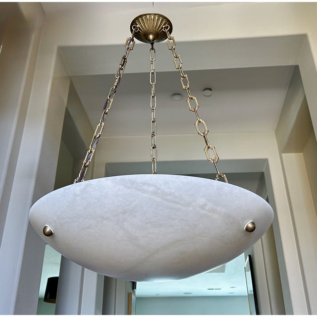 Large French Directoire Style Alabaster Chandelier Pendant Light For Sale - Image 12 of 16