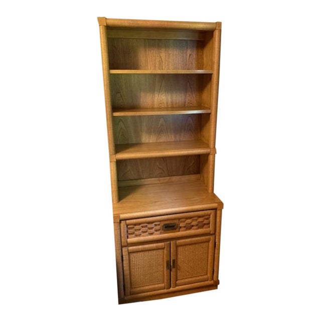 1978 Dixie Wicker Weave Wooden Bookcase For Sale