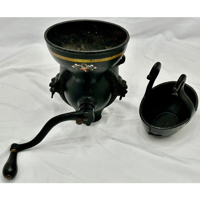 Rare Large Size Antique Enterprise #350 American Cast Iron Wall Mount Hand Crank Coffee Grinder For Sale - Image 12 of 18