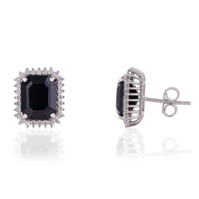 Not Yet Made - Made To Order 8.3 Ct Art Deco Octagon Cut Blue Sapphire & Diamond Halo Stud Earrings - A Pair For Sale - Image 5 of 13