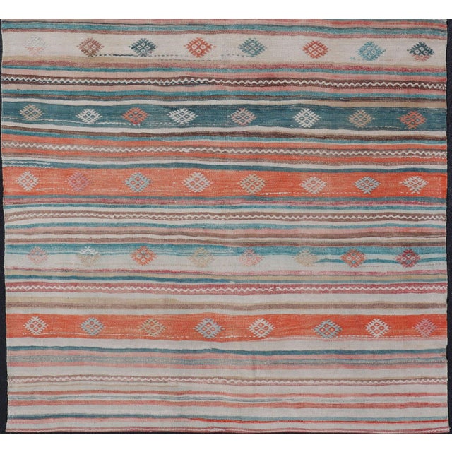 Colorful Vintage Turkish Embroidered Kilim with Stripes and Geometric Motifs. Keivan Woven Arts / rug EN-179945, country...