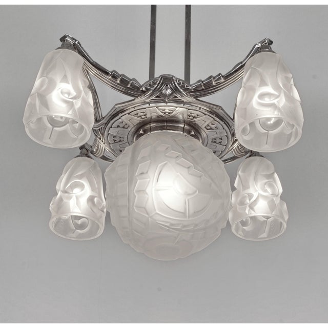 1930s French Art Deco Chandelier by Degue 1930 France For Sale - Image 5 of 11
