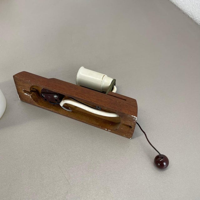 Vintage Satin White Glass and Teak Wall Lights, 1960s, Set of 2 For Sale - Image 17 of 18