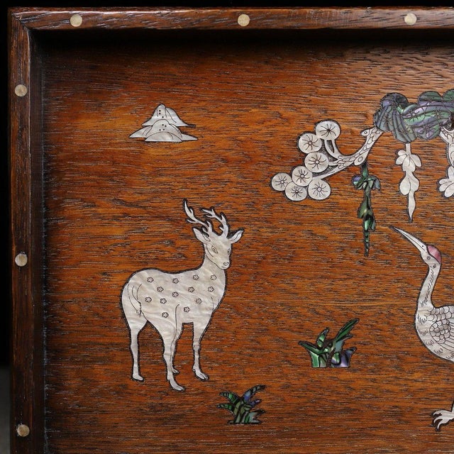Huali Rosewood Tray Inlaid With Mother-of-Pearl Deer & Crane For Sale - Image 10 of 10