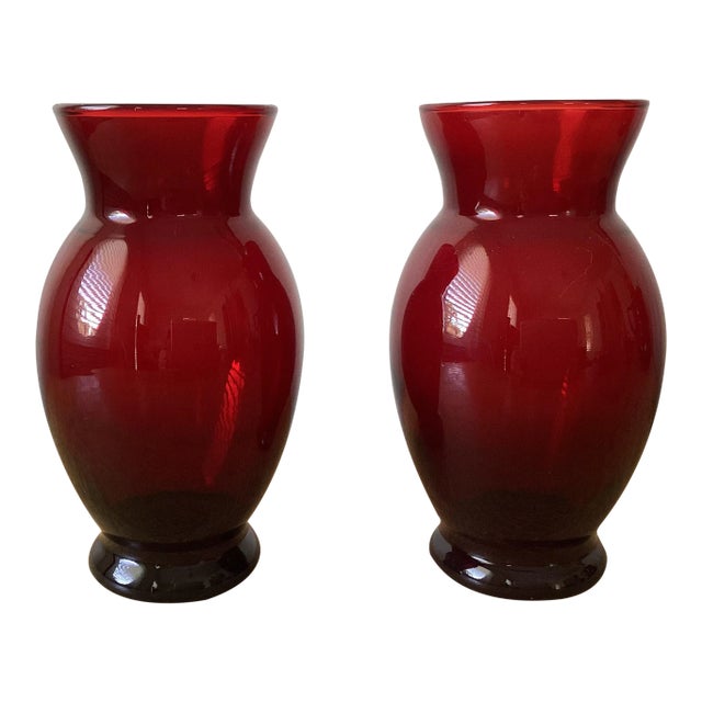 Vintage Ruby Red Glass Vases a Pair | Chairish
