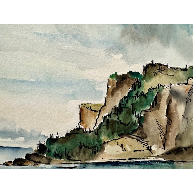 Rustic Henry Emil Salloch Original Watercolor on Paper Cap Bon Ami-Gaspé. Quebec, Canada. 1957 For Sale - Image 3 of 7