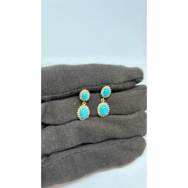 Modern Natural Turquoise 3.05cts & Diamond 0.60cts Earring in 14k Gold For Sale - Image 3 of 8