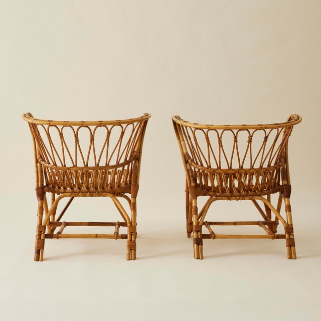 Wood Viggo Boesen Danish Rattan “Fox Chairs”, a Pair, Mid Century, 1960's For Sale - Image 7 of 12