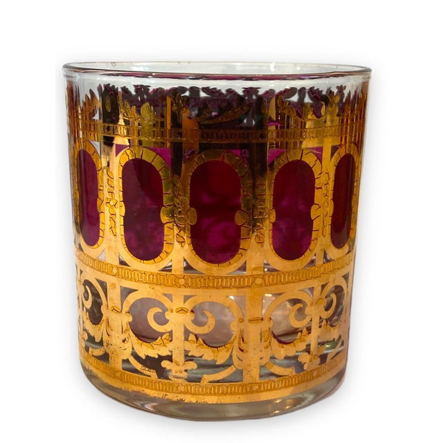 Morphew Abode 1960s Culver Burgundy Art Deco & 22k Gold Lowball Cocktail Glasses- Set of 5 For Sale - Image 9 of 11