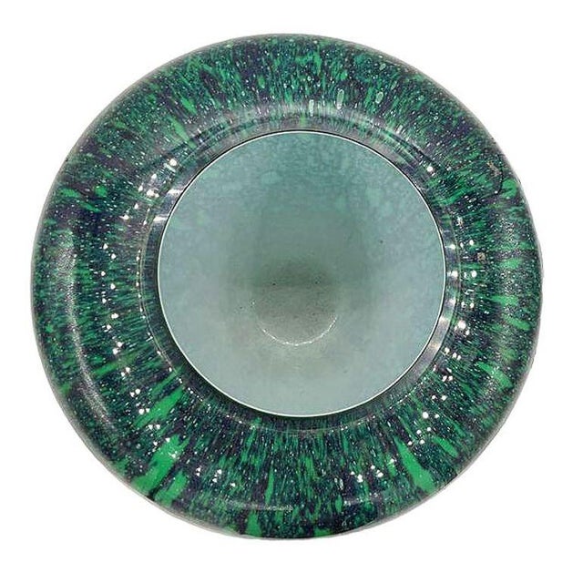1980s 1980s Large Hand-Blown Blue & Emerald Marbled Leaded Art Glass Vase, Unsigned For Sale - Image 5 of 6