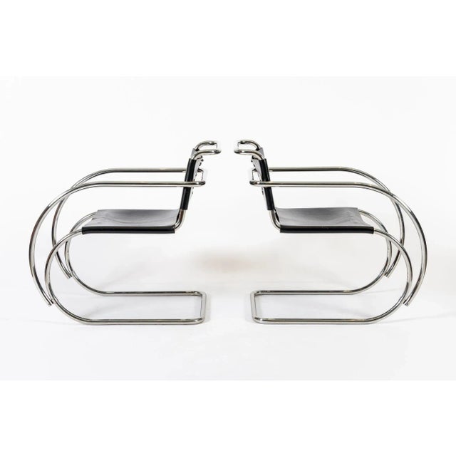 Metal Bauhaus Mr 20 Black Leather Arm Chairs by Mies Van Der Rohe for Knoll, 1979 For Sale - Image 7 of 13