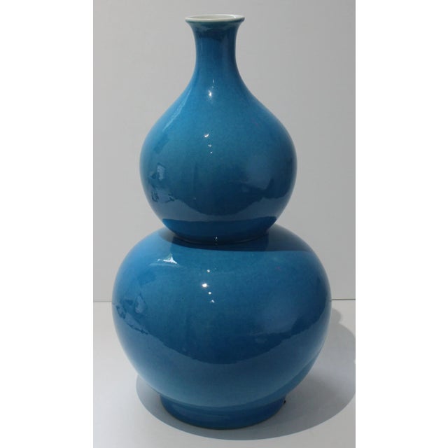 Double Gourd Form Vase 2ft High Deep Turquoise For Sale - Image 4 of 13