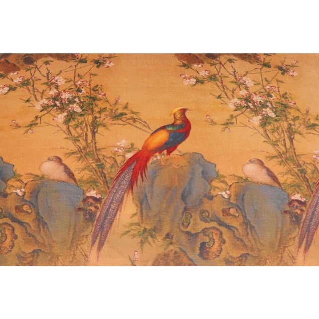 1990s Chinese Nature-Sceen Italian Velvet Upholstered Ottoman For Sale - Image 5 of 9