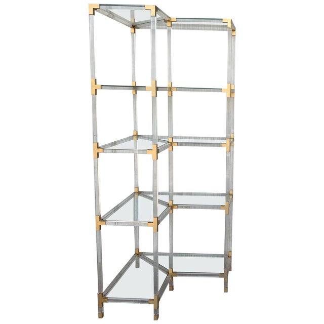 MidCentury Brass, Acrylic Glass and Glass Shelving Unit with Five