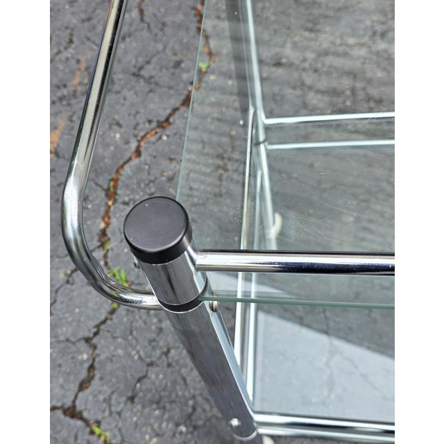 “1980s Modernist Chrome Tubular Glass Serving Cart or Bar Trolley For Sale - Image 9 of 11