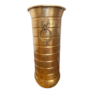 Vintage Hammered Brass Lion Head Umbrella Stand