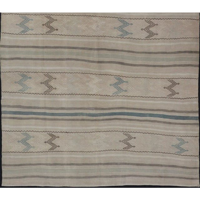 Minimalist design Kilim from Turkey inlight blue, brown, and taupe. Keivan Woven Arts / rug/country of origin / type:...