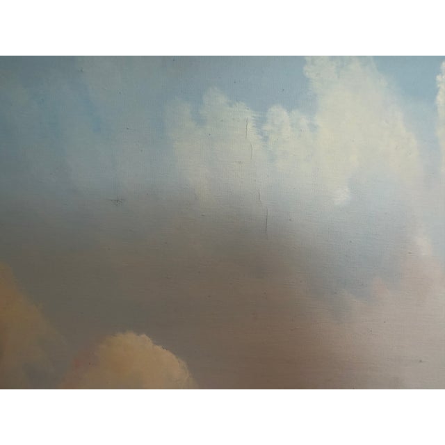 This original oil on canvas by K. Bosen depicts a dramatic maritime battle between historic sailing vessels on the open...