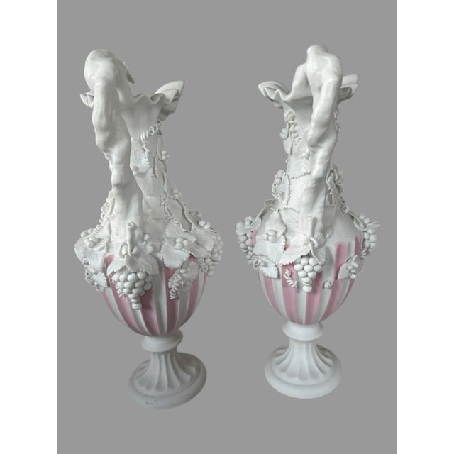 Pair of Antique Parian Bisque Porcelain Grape & Leaf Decorated Ewers For Sale - Image 11 of 12