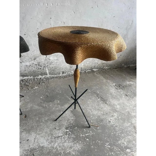 Textile Vintage Italian Raffia Side Tables, Set of 2 For Sale - Image 7 of 9