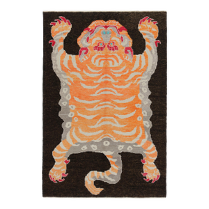 Rug & Kilim’s Tiger Skin Rug in Black With Rust, Gray and Red Pictorial