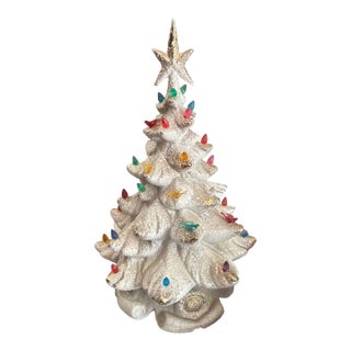 1970s White Light-Up Christmas Tree With Wind-Up Music Box (Rudolph the Red Nosed Reindeer) For Sale
