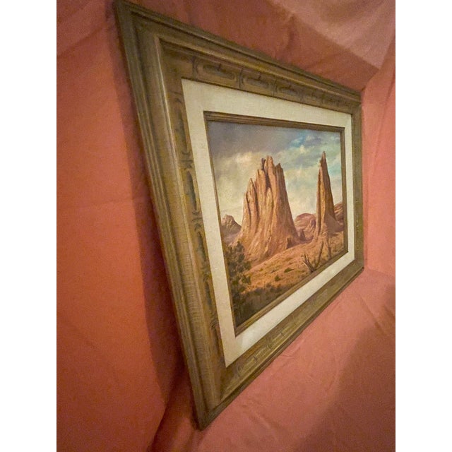 Original Maurice Green 1977 Southwestern Landscape Oil Painting "Twin Buttes" Framed For Sale - Image 9 of 15