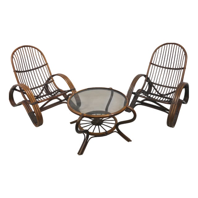 Rattan Lounge Chairs by Tito Agnoli, 1960s, Set of 2 For Sale