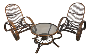 Rattan Lounge Chairs by Tito Agnoli, 1960s, Set of 2