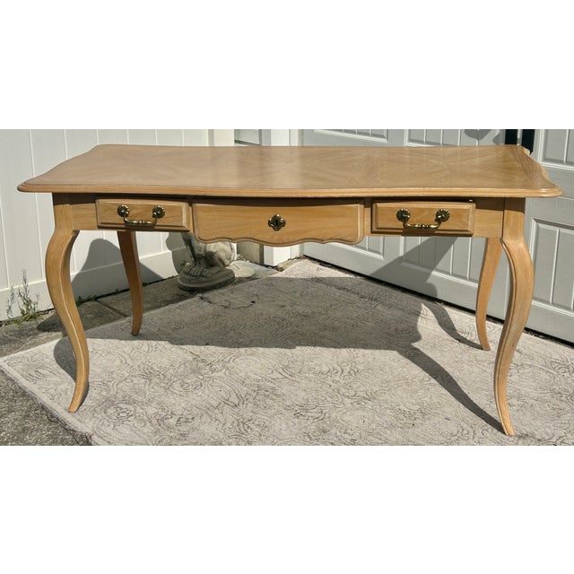 Brown Vtg. National Mt.Airy Country French Style Three Drawer Desk/Writing Table For Sale - Image 8 of 15