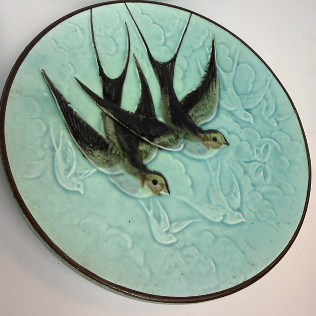 Ceramic Set of 4 Antique Majolica Swallow Plates For Sale - Image 7 of 10